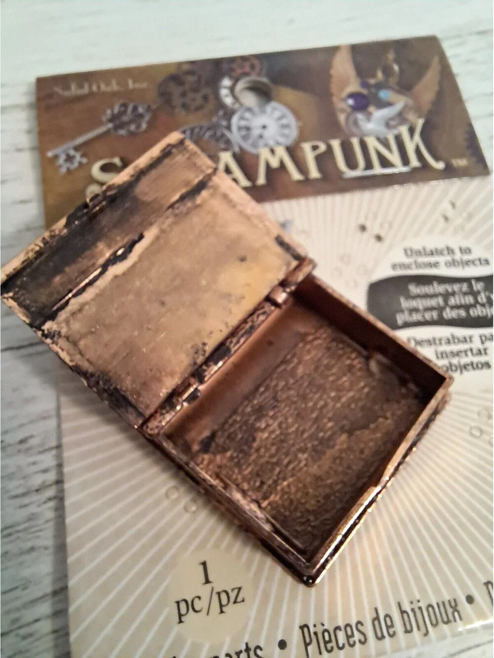 Steampunk Book Locket Charm Copper Vintage DIY Distressed Jewelry Textured Craft